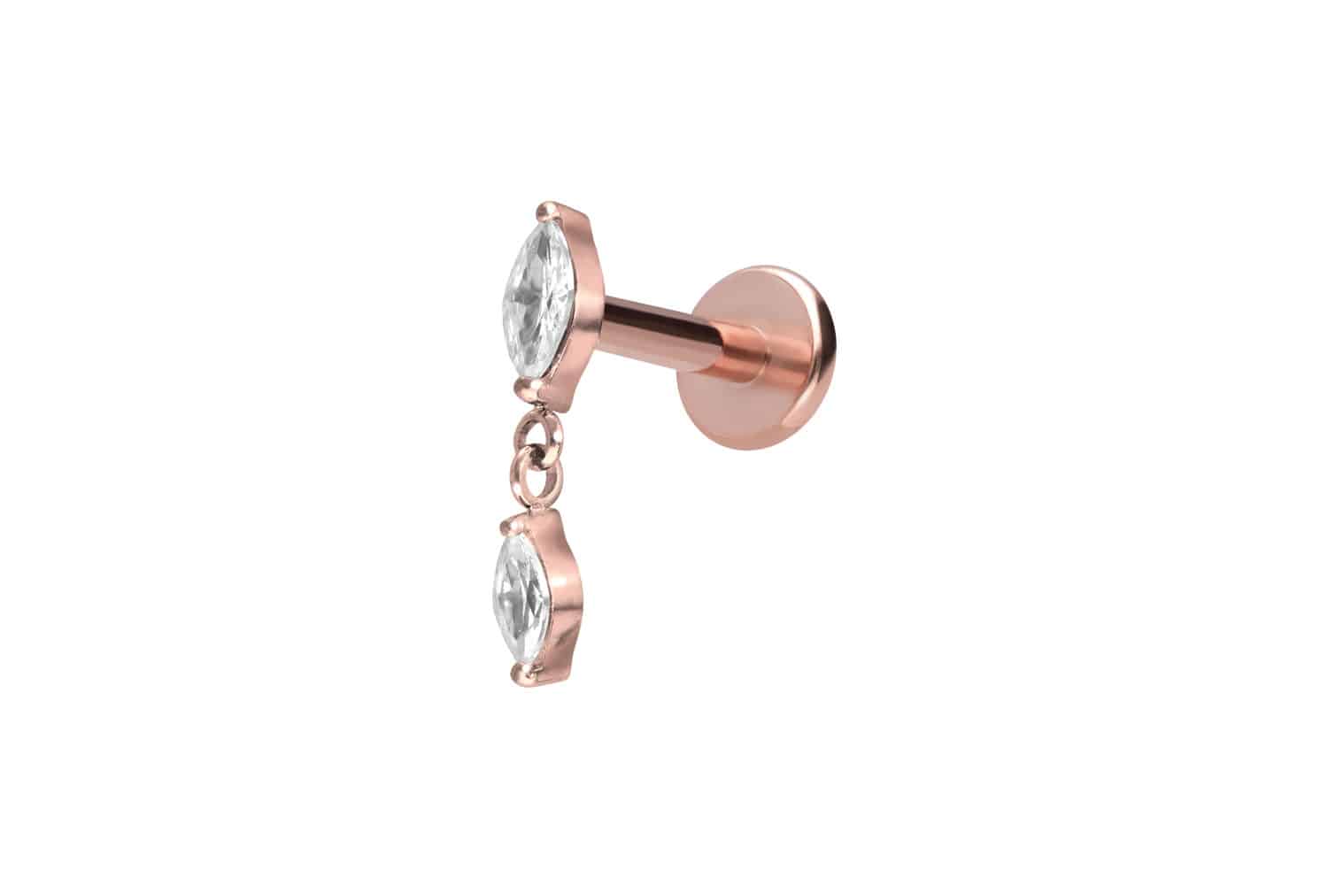 Titan Labret Piercing mit Push Fit 2 KRISTALLTROPFEN